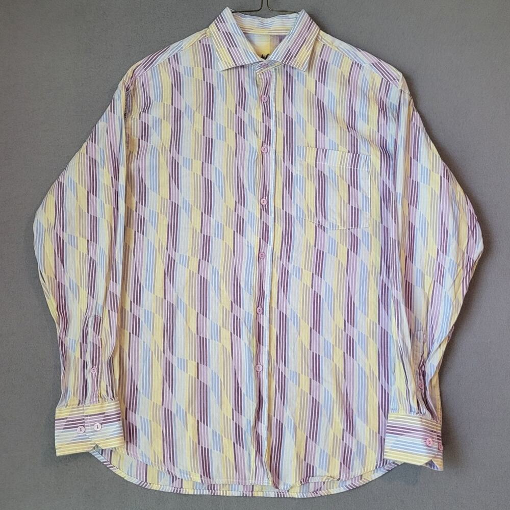 Bugatchi Uomo Multicolor Stripe Shirt L EUC Statement Night Life Luxe Designer